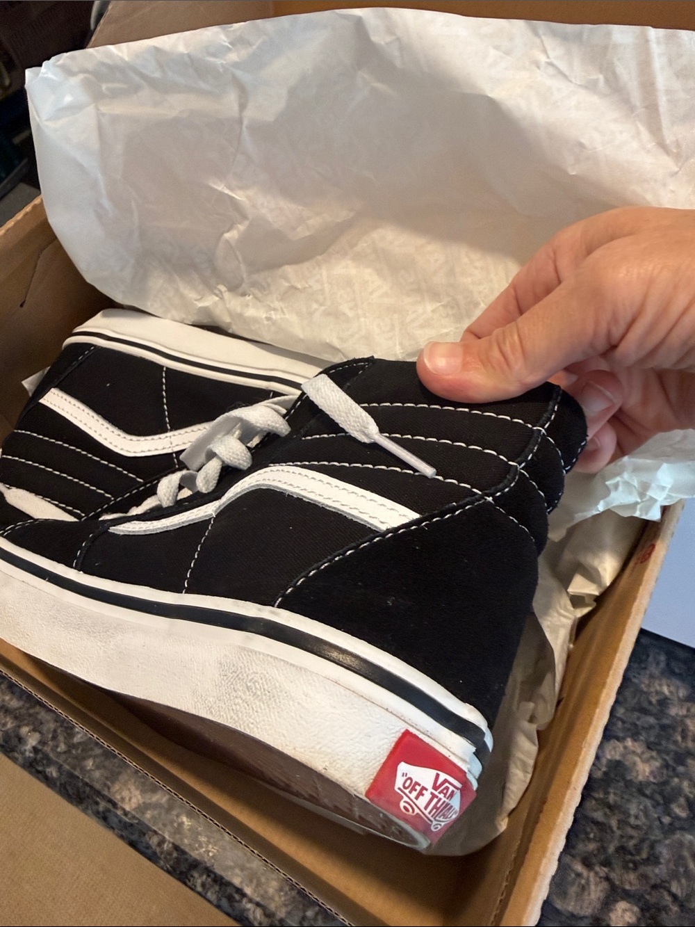 Vans Black and White High-Top Skate Sneakers Juniors 5.5
